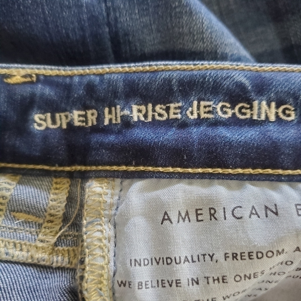 AE 2 American Eagle Skinny Jeans Super Hi Rise Jegging Ripped Distressed Stretch - Picture 11 of 12